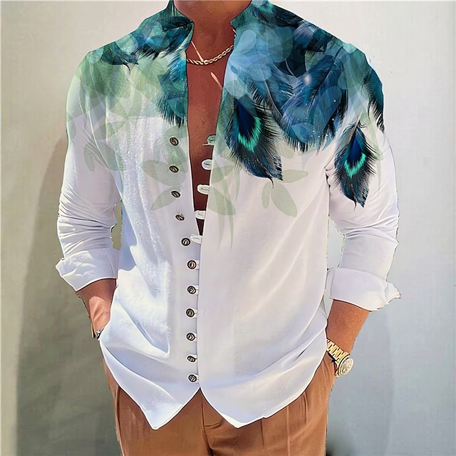  Men's Shirt Stand Collar Butterfly Graphic Prints Blue-Green Blue Purple Green Gray Outdoor Street Print Long Sleeve Clothing Apparel Fashion Designer Casual Comfortable