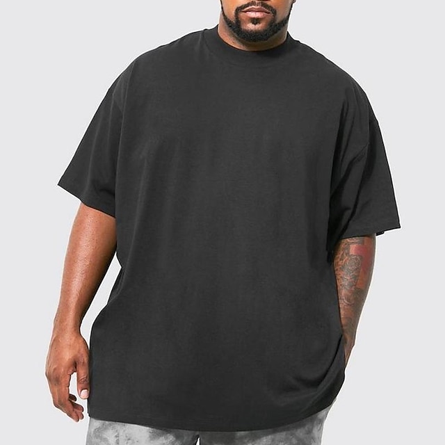 Men's Plus Size Big Tall T shirt Tee Tee Crewneck Black White Dark Blue ...