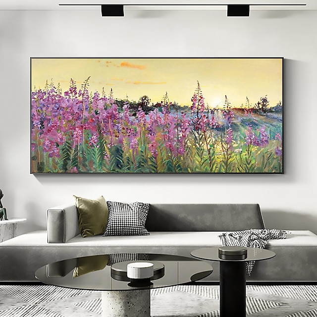  Handmade Oil Painting Canvas Wall Art Decor Original Pink Flower Painting Abstract Landscape Painting for Home Decor With Stretched Frame/Without Inner Frame Painting