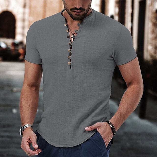 Men's Linen Shirt Popover Shirt Summer Shirt Beach Wear Casual Shirt ...