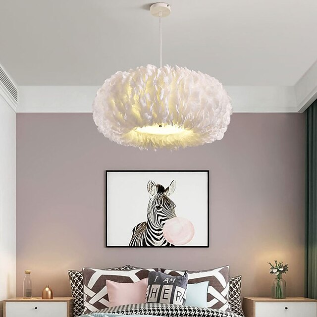  lampadario a sospensione a led dimmerabile 50cm Lampada a sospensione a bouquet di piume bianche a 1 luce romantica apparecchio di illuminazione montato per la camera da letto del ristorante