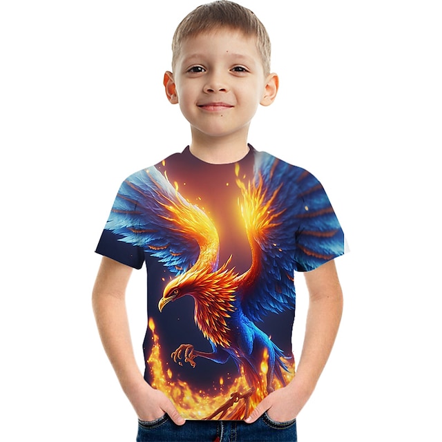  Jungen 3D Graphic Tier Phönix T-Shirt Kurzarm 3D-Druck Sommer Aktiv Fantasie Polyester Kunstseide kinderkleidung 3-12 Jahre