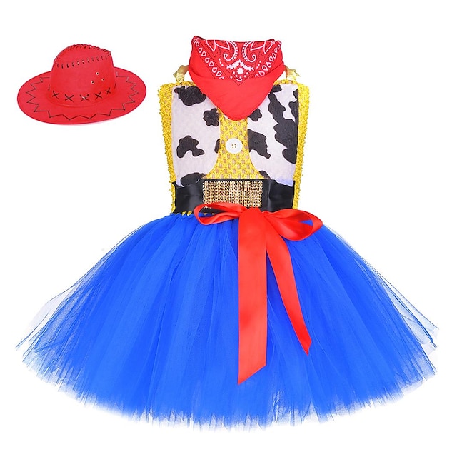  Spielzeuggeschichte Prinzessin Woody Buzz Lightyear Kleid Blumenmädchen Kleid Tüll-Kleider Mädchen Film Cosplay Cosplay Rot Blau Grün Kindertag Maskerade Kleid