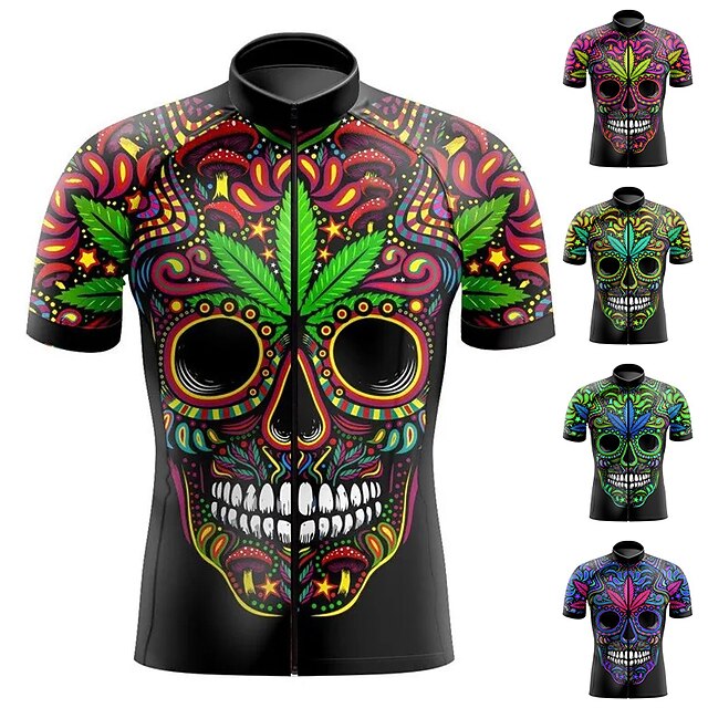 Men's Cycling Jersey Graphic Skull Funny Short Sleeve Bike Jersey Top with 3 Rear Pockets Mountain Bike MTB Road Bike Cycling Quick Dry Reflective Strips Back Pocket Moisture Wicking Sports Black Blue 11