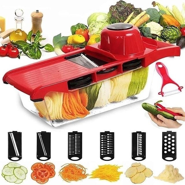 Cortador de verduras multifuncional 7 en 1, rallador de alimentos, trituradoras con 6 cuchillas, patatas, zanahorias, herramienta manual para cortar verduras