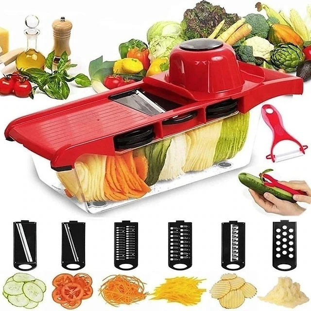 7 in 1 Multifunctional Vegetable Cutter Grater Food Slicers Shredders With 6 Blade Potatoes Carrots Manual Vegetable Cutting Tool 10