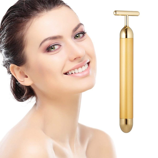  Beauty Bar 24k Golden Pulse Facial Massager T-Shape Electric Sign Face Massage Tools for Sensitive Skin Face Pull Tight Firming Lift