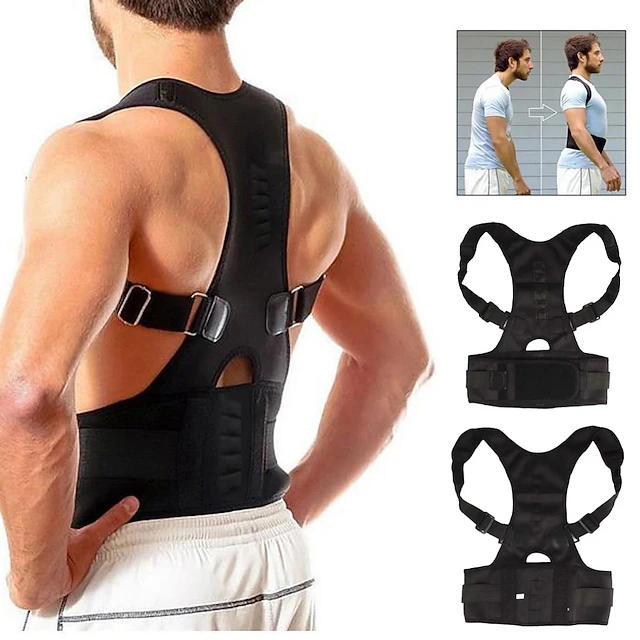 Adjustable Magnetic Posture Corrector Corset Adult Back Brace Support Belt Shoulder Orthopedic Vest Black Color 10