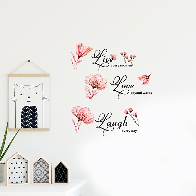  Red lilies Family Proverbs Removable Decorative Wall Stickers Decoration Living Room Bedroom Children's Room Study Background Wall Stickers