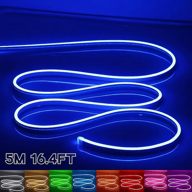  led neon rope lights 5m 16.4ft 12v strip lights dc ip65 flexibel vattentät silikon neon led strip light för sovrum kök inomhus utomhus dekor strömadapter ingår ej