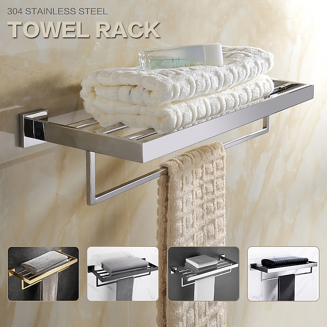  Wall Mounted Towel Bar Bathroom Towel Rail, SUS304 Stainless Steel 60cm Towel Rack Towel Holder, Modern Wall Mounted Clothes Holder Bathroom Towel Hanger