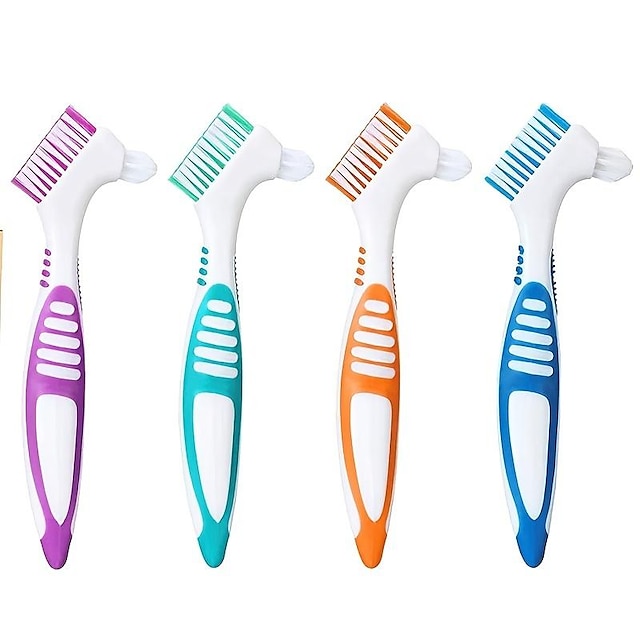  escova de dentes para dentaduras para adultos, escova para limpeza de dentaduras, escova para dentaduras dura escova de dentes dupla face, especialmente projetada para limpeza completa de dentaduras