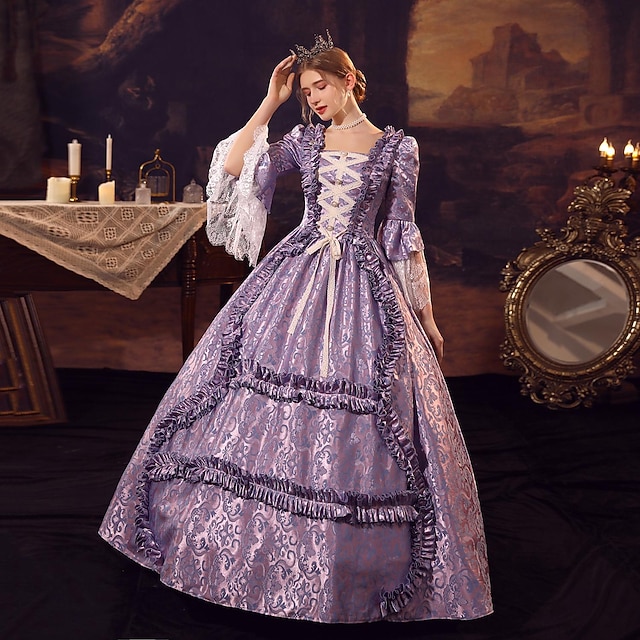 Ball Gown Square Neck 3/4 Length Sleeve Royal Halloween Gothic Rococo Victorian Dress Party Costume Prom Dress