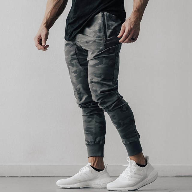  Men's Sweatpants Joggers Trousers Plain Camouflage Drawstring Elastic Waist Zipper Pocket Comfort Soft Casual Daily Holiday Sports Fashion Black Camouflage Gray