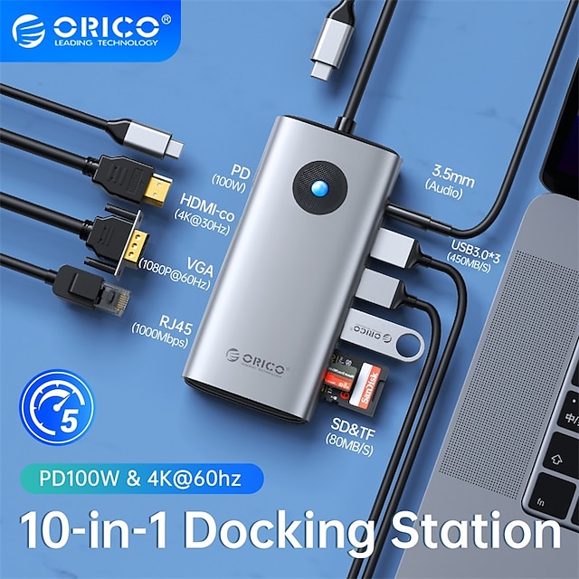  Orico docking station tipo c hub para 4k60hz hdmi compatível usb 3.0 adaptador rj45 pd100w carga para macbook pro laptop acessórios