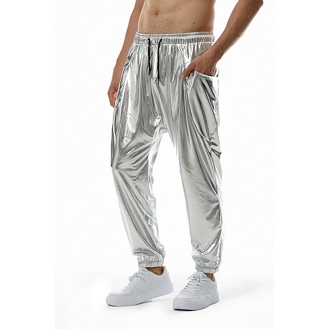  pánské kalhoty cargo kalhoty volné kalhoty hip hop taneční kostýmy lesklé kovové 80. léta stříbrná zlatá