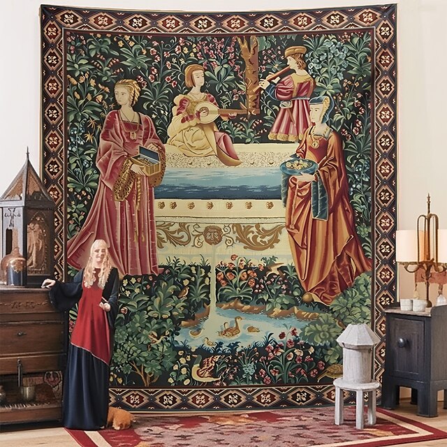  medeltida målning hängande gobeläng väggkonst dekor fotografi bakgrund filt gardin hem sovrum vardagsrum dekoration