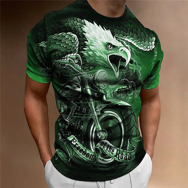  Men's Graphic Eagle Motorcycle T shirt Motorcycle T Shirt Short Sleeve T shirt 3D Print Crew Neck Shirt Vintage Fashion Designer Outdoor Daily Sports Red Blue Dark Green Spring & Summer Clothing