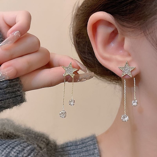  Women's Stud Earrings Earrings Tassel Fringe Star Earrings Jewelry Golden For Wedding Party Gift Festival