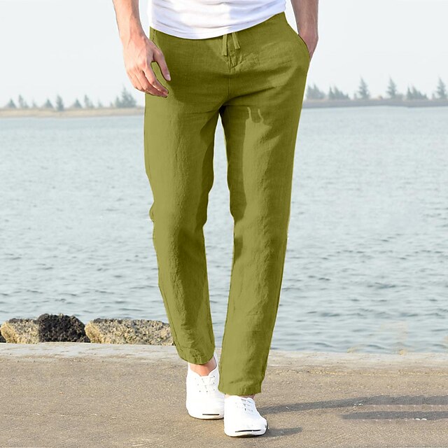 Men's Linen Pants Trousers Summer Pants Beach Pants Casual Pants ...