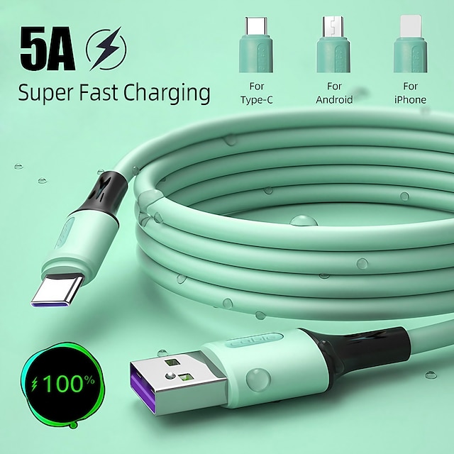  Универсальный зарядный кабель 6 футов 3,9 фута USB-C на Lightning/микро/USB-C 3 A Кабель для зарядки Быстрая зарядка Прочный Жидкий силикагель Назначение Samsung iPhone