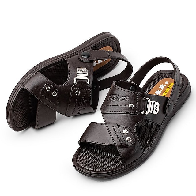  Bărbați Sandale Sandale plate Sandale Confort Casual În aer liber Plajă PVC Respirabil Loafer Scoarță maro Negru Vară