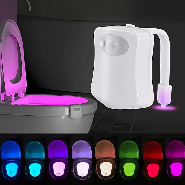  toalett nattlampe 2stk 8-farger skiftende toalettskål lys med bevegelsessensor automatisk baderom led nattlys