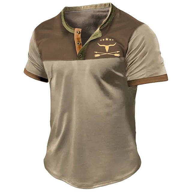 Men's Henley Shirt Graphic Color Block Henley Clothing Apparel 3D Print Outdoor Daily Short