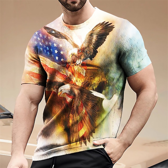Men's T shirt Tee Graphic Eagle Crew Neck Clothing Apparel 3D Print ...