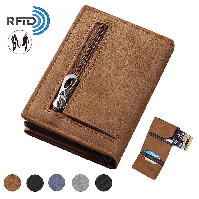  Männer Brieftasche RFID-Kartenhalter Brieftasche Anti-Diebstahl-Aluminium-Box Kartenhalter PU-Leder Pop-up-Kartenetui Magnet Geldbörse