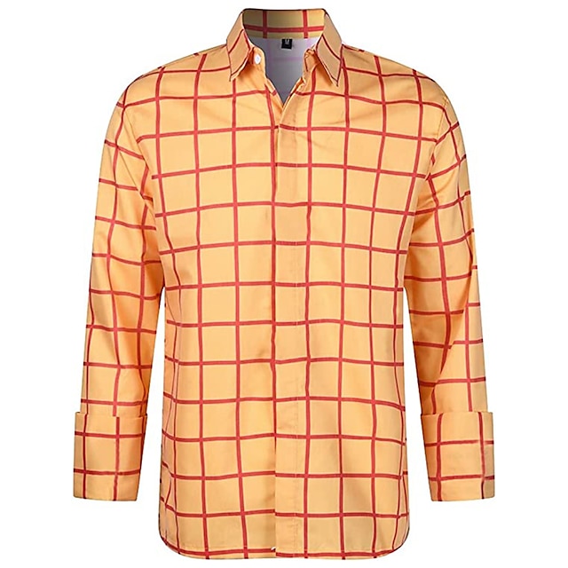  Men's Shirt Yellow Navy Blue Orange Long Sleeve Plaid Turndown Spring &  Fall Party Work Clothing Apparel Button-Down