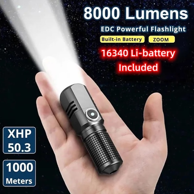  indbygget batteri 10w zoom fokus mini led lommelygte fakkel lampe lanterne justerbar penlygte vandtæt led lys