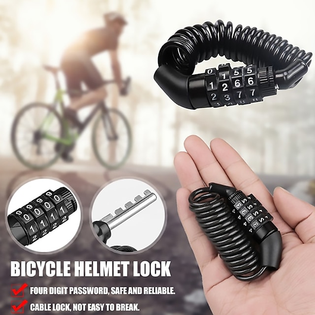  Candado antirrobo para casco de bicicleta, candados con contraseña de 4 dígitos para motocicleta mtb, candado de cable para bicicleta de carretera, accesorios para ciclismo