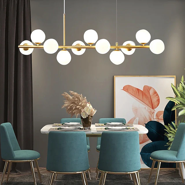 LED Pendant Light 43.5" 11-Lights Globe Design Geometric Shapes Flush ...