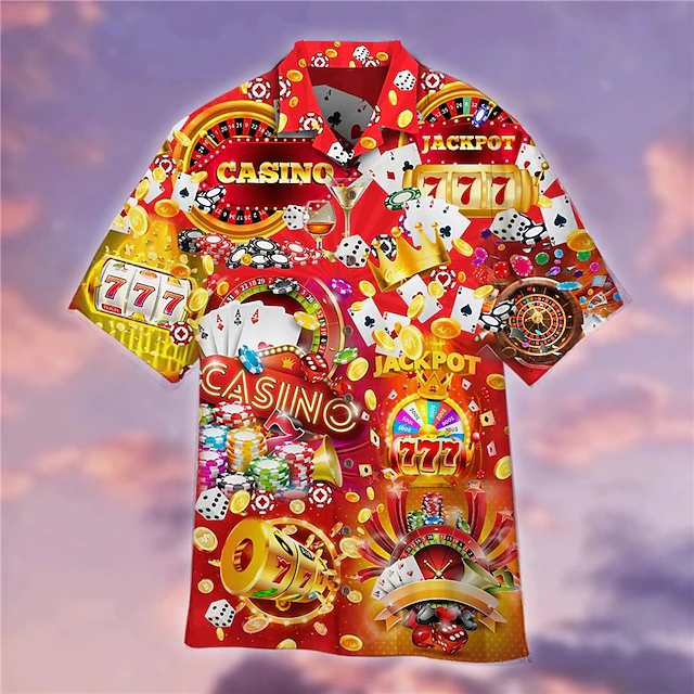 Men's Poker Shirt Summer Hawaiian Shirt Aloha Shirt Short Sleeve Shirt Cuban Collar Sports Fashion Streetwear Outdoor Casual Hawaiian Red S M L2