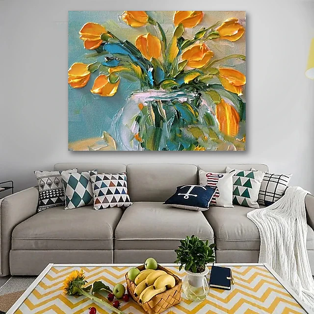 Oil Painting Hand Painted Horizontal Still Life Floral / Botanical Comtemporary Modern Stretched Canvas 11