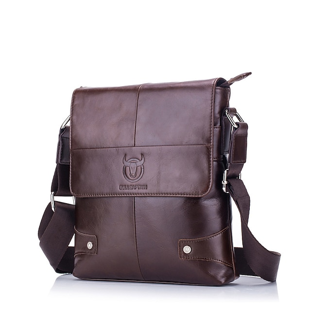  Men's Crossbody Bag Shoulder Bag Cowhide Daily Holiday Zipper Large Capacity Waterproof Breathable Solid Color Black Yellow Brown