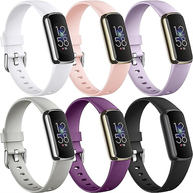  6 Pack Smart Watch Band Compatible with Fitbit Luxe Soft Silicone Smartwatch Strap Adjustable Solo Loop Women Men Sport Band Replacement  Wristband