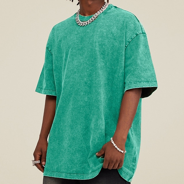  Herre 100% bomullssyre-vaskeskjorte Oversized skjorte Kortermet Crew-hals Vår sommer عادي Mote Designer Fritid Sport & Utendørs Daglig Gateklær Svart Rosa Grønn Topp T-skjorte for menn