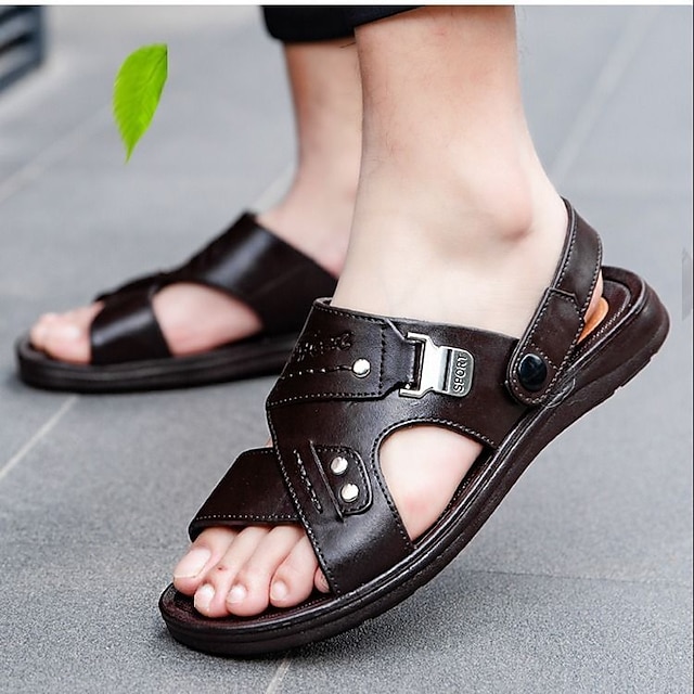  Men's Sandals Flat Sandals Comfort Sandals Casual Outdoor Beach PVC Breathable Loafer Bark brown Black Summer
