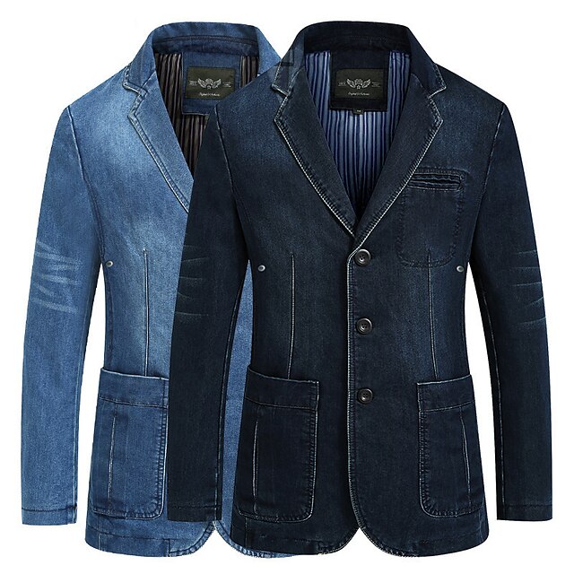  Herren Jeansjacke Ausgehen Mantel Casual Jacken nicht druckbar Feste Farbe Hellblau Marineblau
