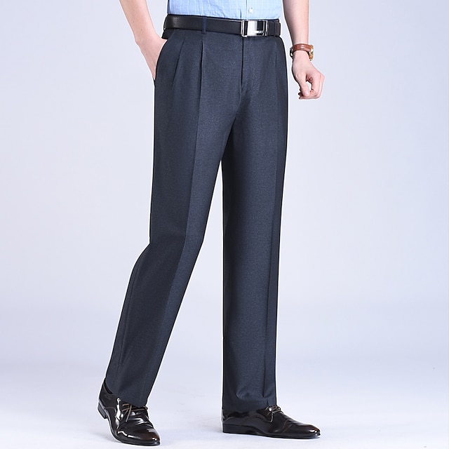  Hombre pantalones de traje Pantalones Pantalones de traje Bolsillo Pierna recta Plano Boda Oficina Trabajo Moderno Formal Negro Azul Marino Alta cintura Microelástico