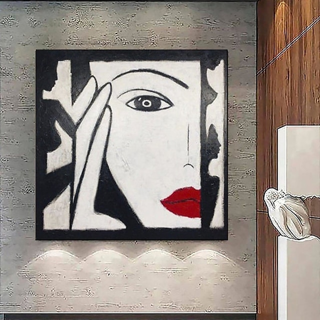  håndlaget håndmalt oljemaleri veggkunst abstrakt original abstrakt figurativ svart-hvitt maleri kvinne ansikter lerret oljemaleri