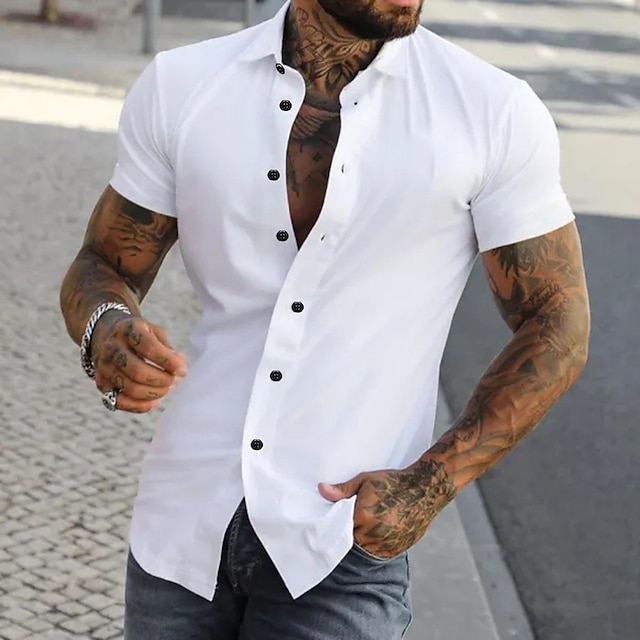 Men's Shirt Button Up Shirt Casual Shirt Summer Shirt Black White ...
