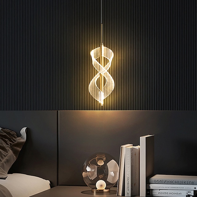  led pendel lys spiral soverom nattbord droplight 30cm, moderne minimalistisk spisestue bar justerbar lang linje hardware pendel tak lysarmatur