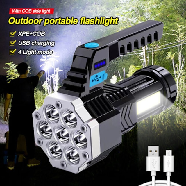  LED Flashlights High Power Cob Side Light Lightweight Outdoor Lighting ABS Material Torch 7LED Rechargeable Work Lamp