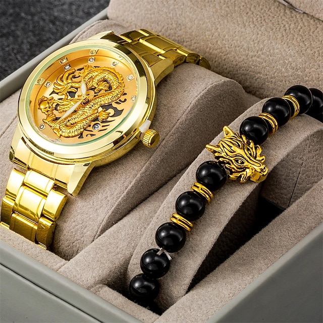  Men's Quartz Watch with Bracelet Set Luxury Diamond Business Wristwatch Casual Calendar Leather Bracelets Male Watch Gift Set