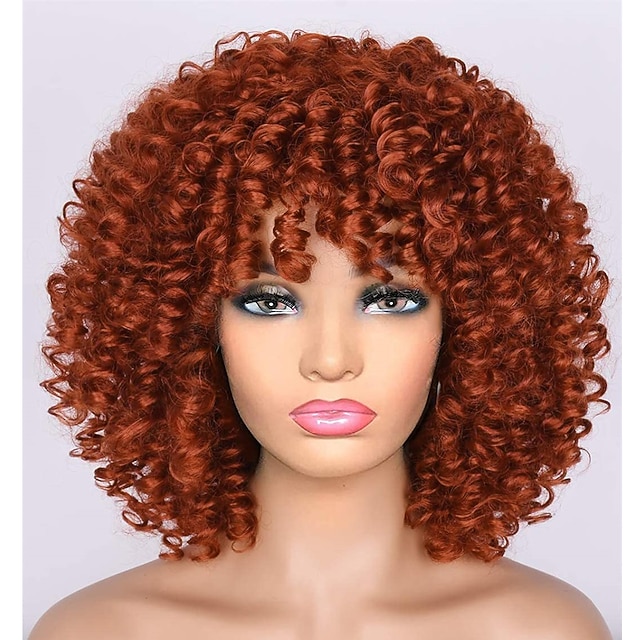 Short Curly Wig for Black Women with Bangs Big Bouncy Fluffy Kinky