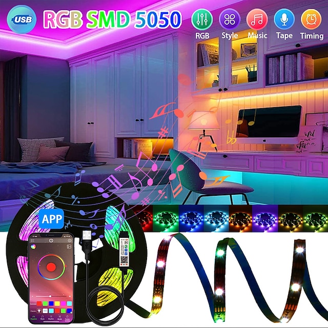  rgb led strip light app telecomando bluetooth 5050 smd rgbic led strip light indoor creative usb powered