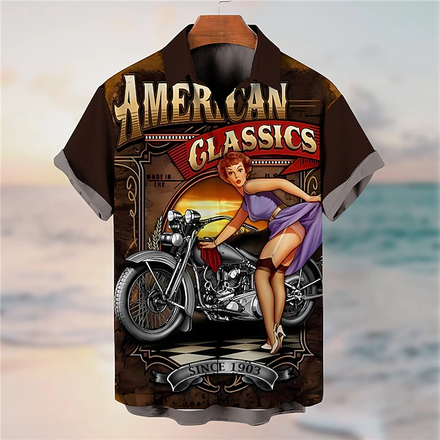 Men's Letter Vintage Hula Girls Shirt Summer Hawaiian Shirt Aloha Shirt Short Sleeves Shirt Turndown Vintage Fashion Streetwear Outdoor Street Casual Black Yellow Blue S M L 5